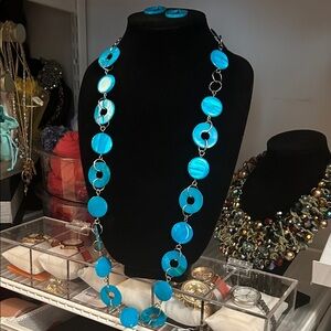 Elegant Blue Shell Necklace & Earrings